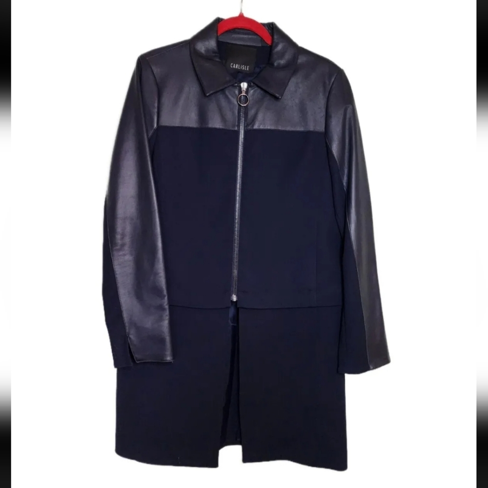 Carlisle Navy Blue Sheep Leather Viscose Jacket- Coat Size 10 convertible jacket
